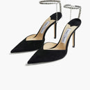 Jimmy Choo Saeda 100mm Pump Crystal Embellished Black Suede