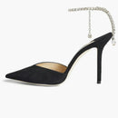 Jimmy Choo Saeda 100mm Pump Crystal Embellished Black Suede