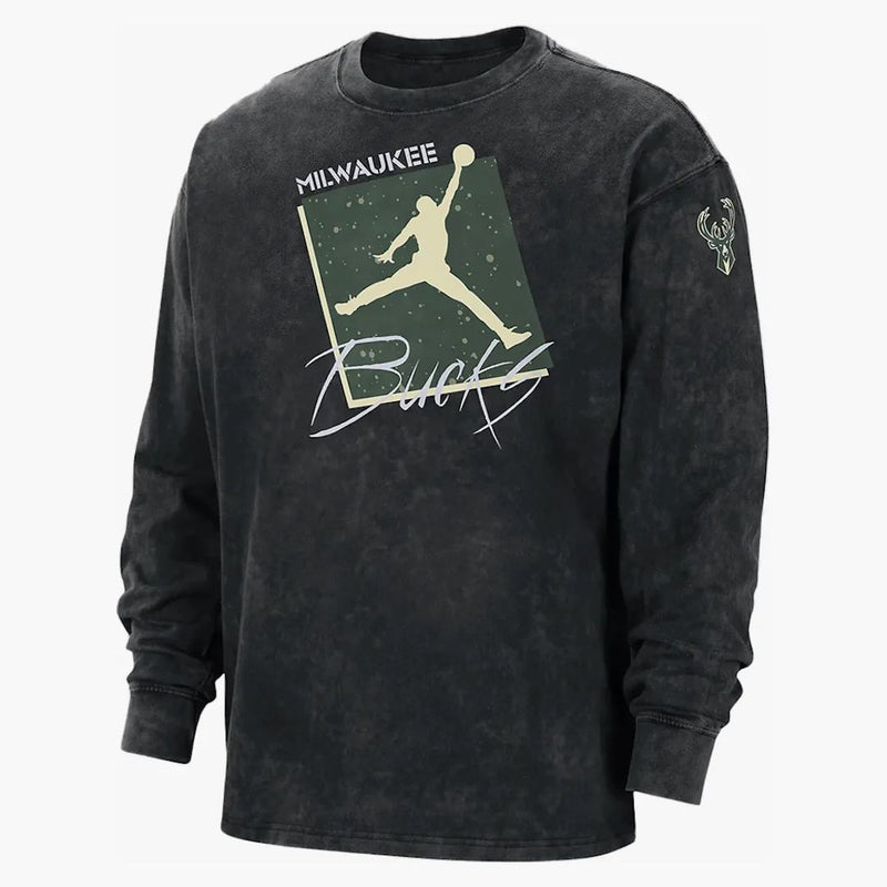 Jordan Nba Milwaukee Bucks Courtside L/s Loose Fit T-shirt Black
