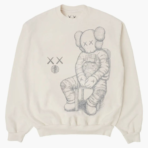 Kaws for Kid Cudi Moon Man Front Print Crewneck Sweatshirt Vintage White