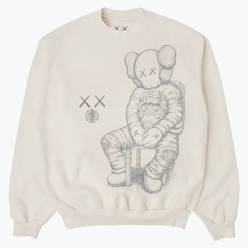 Kaws for Kid Cudi Moon Man Front Print Crewneck Sweatshirt Vintage White