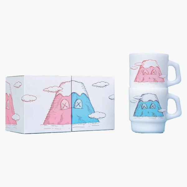 Kaws Holiday Japan Mount Fuji Fire King Mug (set Of 2) Multicolor