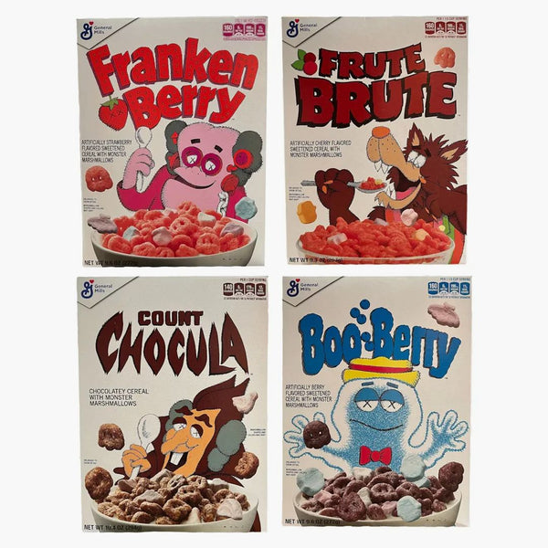 Kaws Monsters Franconia Berry Count Chocula Boo Berry Frute Brute Cereal 4x Lot (Not Fit for Human Consumption)