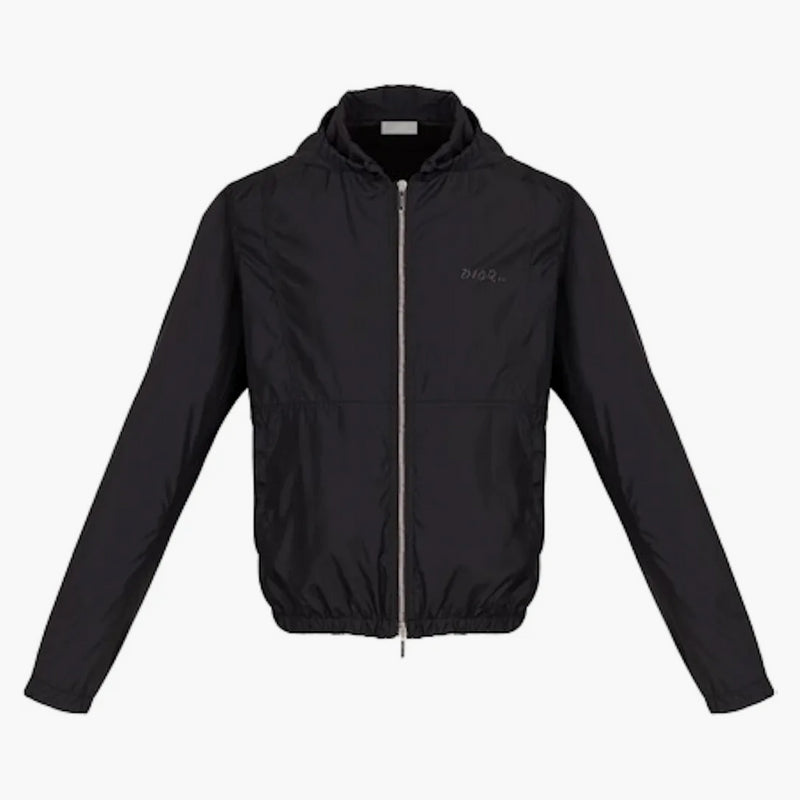 Kaws X Dior Nylon Zip Up Hooded Jacket Black