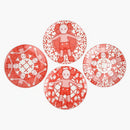Kaws X Doha Fire Station Ceramic Plates (Set of 4) Red/White