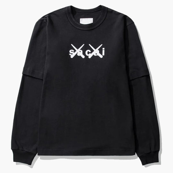 Kaws X Sacai Flock Print Long Sleeve T-shirt Black