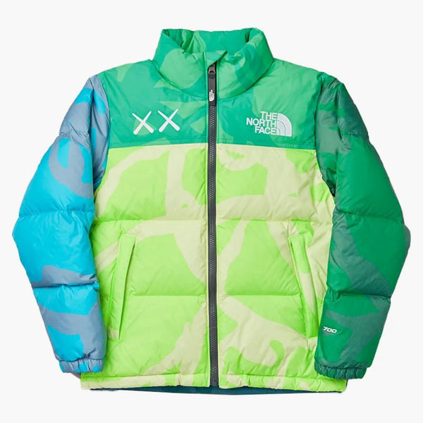 KAWS X North Face Retro 1996 Kurtka Nuptse Safety Green Nupse Print