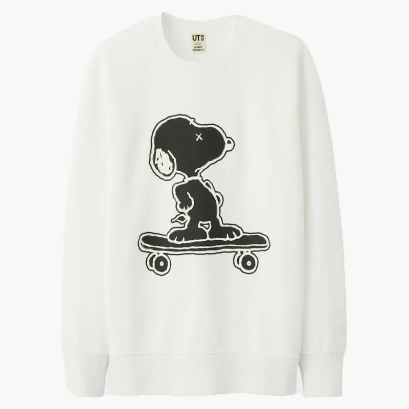 Kaws X Uniqlo X Peanuts Snoopy Skateboarding Sweatshirt White