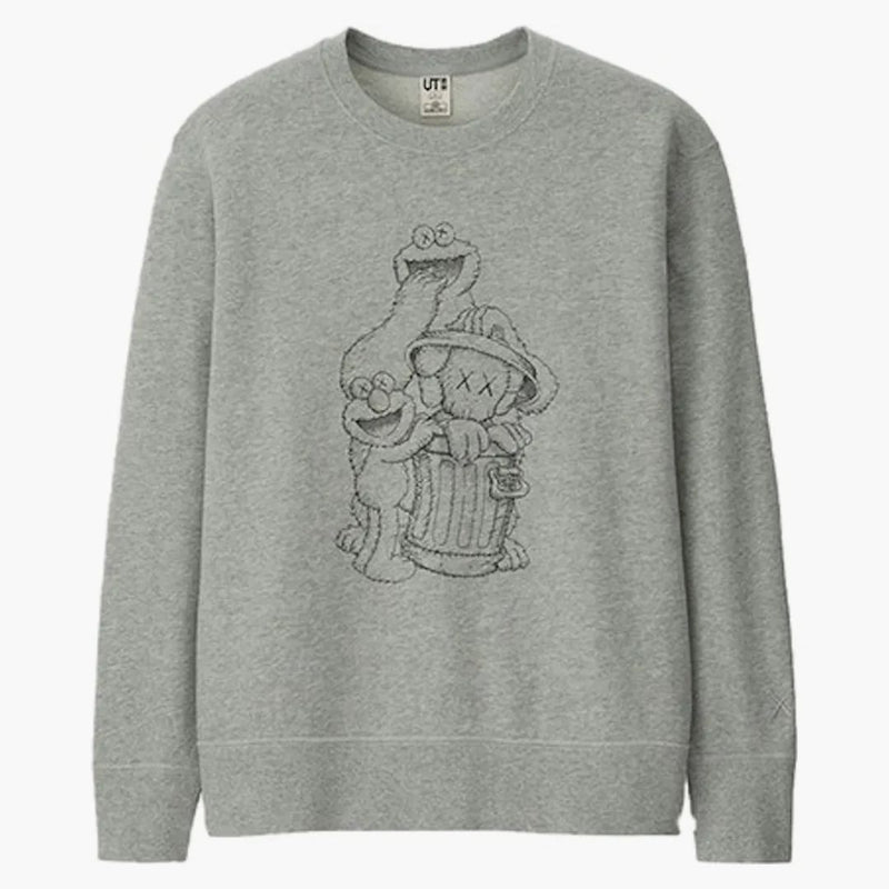 Kaws X Uniqlo X Sesame Street Companion Trash Can Outline Sweatshirt (Japanese Sizing) Gray