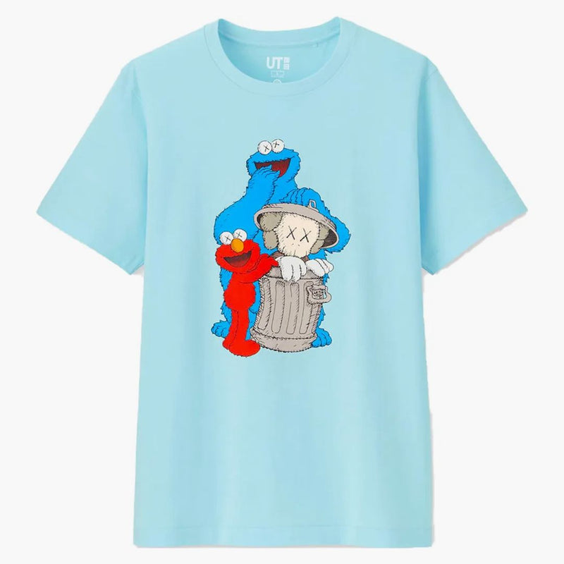 Kaws X Uniqlo x Sesame Street Companion Trash Can Tee Light Blue