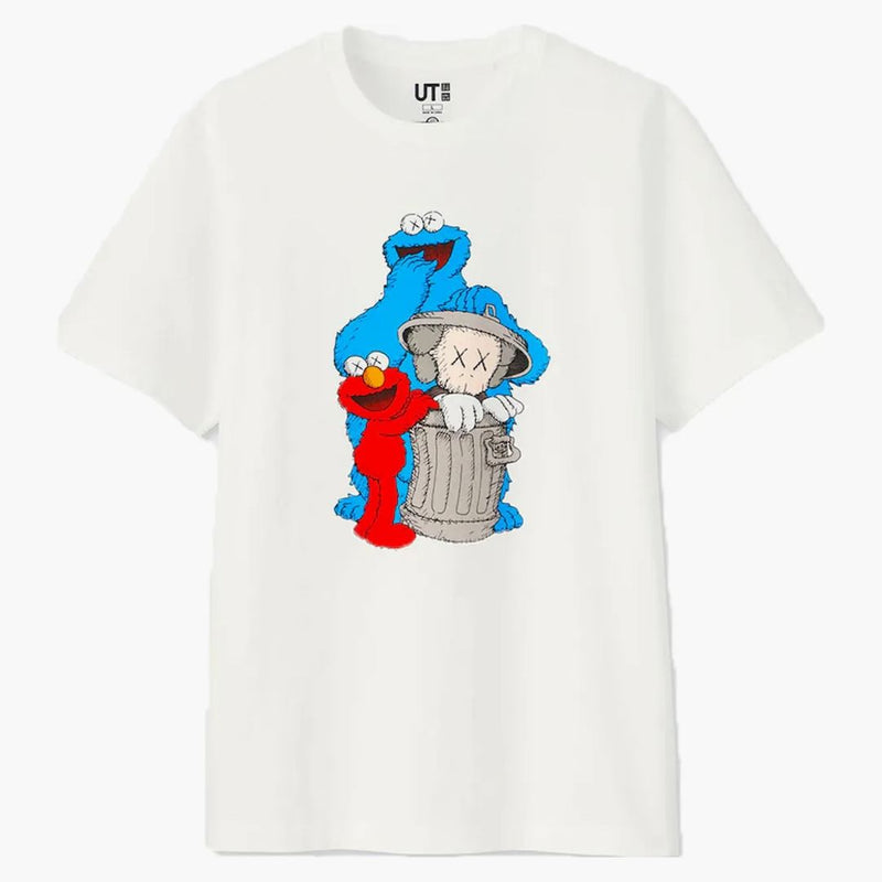 Kaws X Uniqlo X Sesame Street Companion Trash Can Tee White