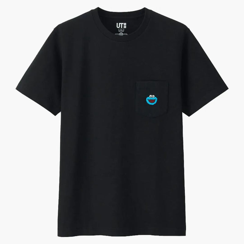 Kaws X Uniqlo X Sesame Street Cookie Monster Pocket Tea Black