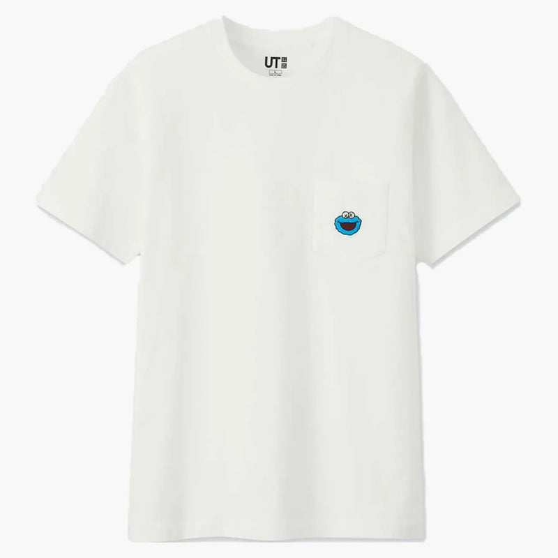 Kaws X Uniqlo X Sesame Street Cookie Monster Pocket Tee White