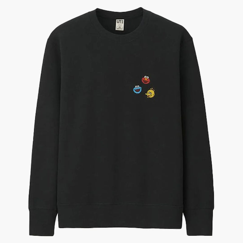 Kaws X Uniqlo X Sesame Street Elmo Cookie Monster Big Bird Heads Sweatshirt Black