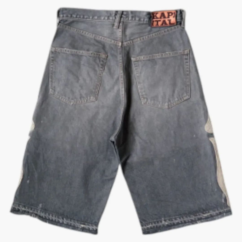 Capitale 14 Oz Denim 5p Shorts da ricamo osseo nero