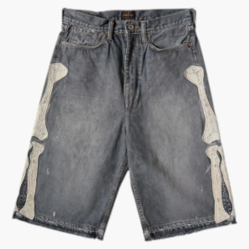 Capitale 14 Oz Denim 5p Shorts da ricamo osseo nero
