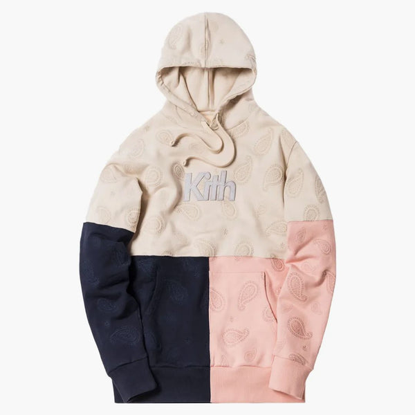 Kith Paisley Tri-block Hoodie Ivory/navy/coral