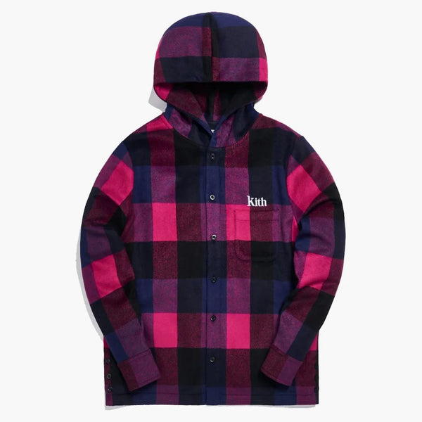 Kith Plaid Wool Ginza Hooded Shirt Pink