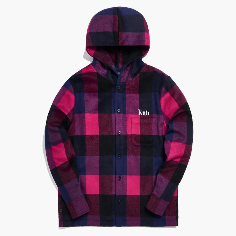 Kith Plaid Wool Ginza Hooded Shirt Pink