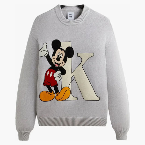 Kith x Disney Mickey & Friends Mickey K Crewneck svetr Light Heather