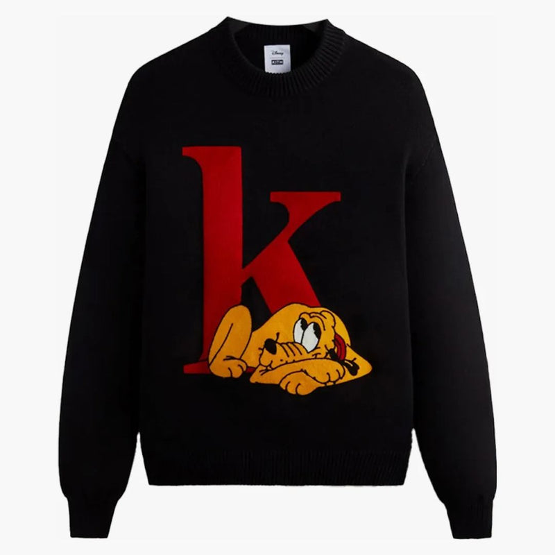 Kith X Disney Mickey & Friends Pluto K Crewneck Sweater Black