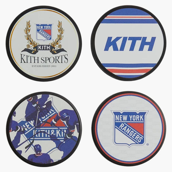 Kith x New York Rangers pro Inglasco 4-Puck Coasters Multicolor