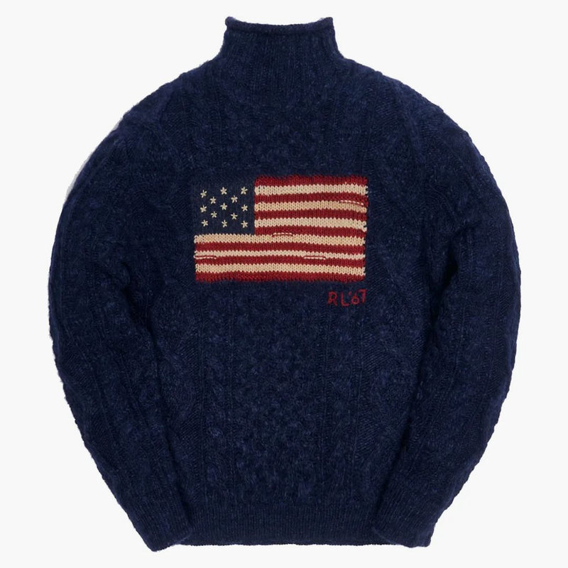 Kith x Polo Ralph Lauren Marled Flag Roll krk CrewNeck Navy Melange
