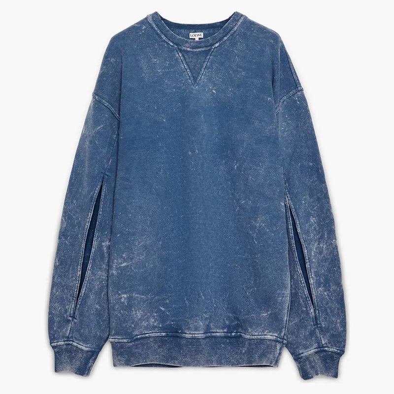 Loewe Elongated bavlněná fleece mikina promyta denim