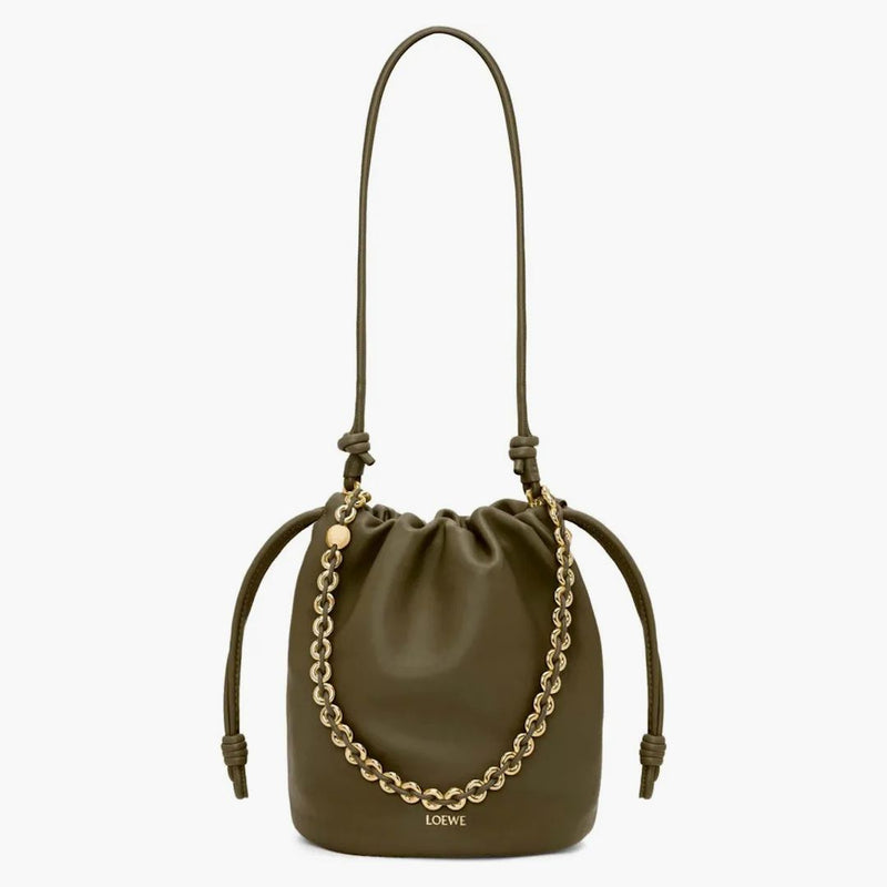 Loewe flamenco kabelka kbelíková taška v jemné nappa jehněčí kůže tmavá khaki zelená
