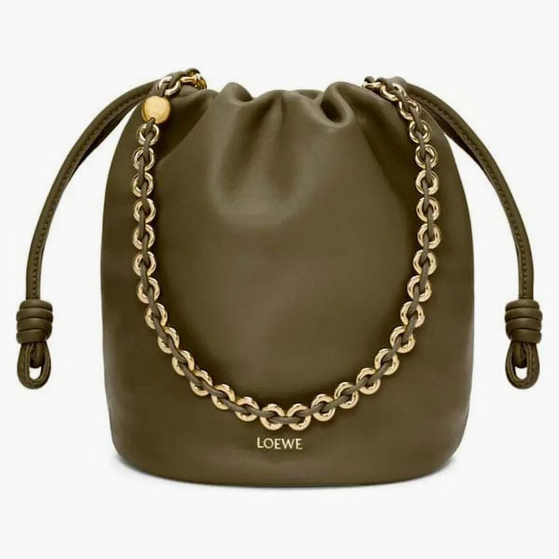 Loewe flamenco kabelka kbelíková taška v jemné nappa jehněčí kůže tmavá khaki zelená