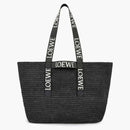 Loewe Fold Shopper in Raffia Black