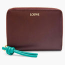 Loewe Knot Compact Zip Wallet in Shiny Nappa Calfskin Burgundy/Emerald