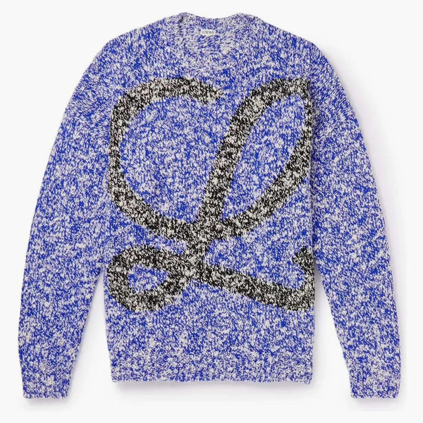 Loewe Large L relaxed fit wool svetr modrá/bílá