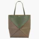 Loewe Large Puzzle Fold Dead in Shiny Calfskin Umber/Hunter Green