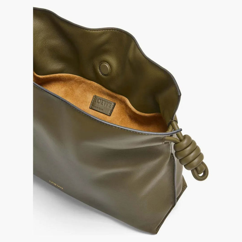 Loewe Medium Flamenco Clutch in Nappa Calfskin Dark Khaki Green