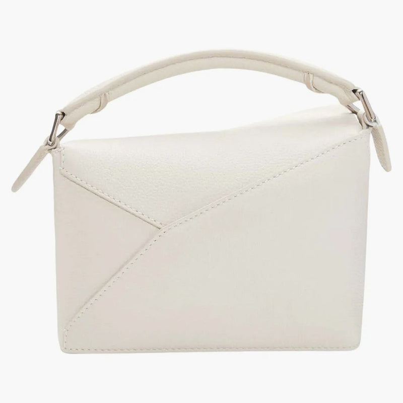 Loewe Mini Puzzle Bag in Soft Grained Calfskin Soft White