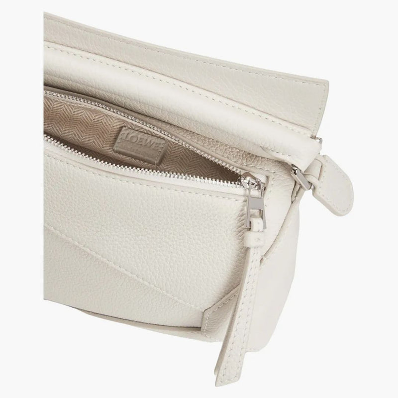 Loewe Mini Puzzle Bag in Soft Grained Calfskin Soft White