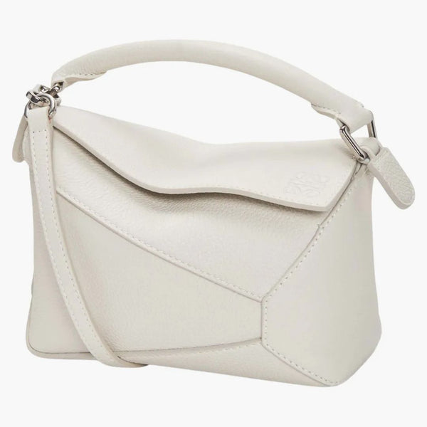 Loewe Mini Puzzle Bag in Soft Grained Calfskin Soft White