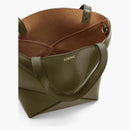 Loewe Mini Puzzle Fold Dead in Shiny Calfskin Dark Khaki Green