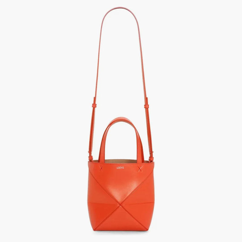 Loewe Mini Puzzle Fold Dead in Shiny Calfskin Sunrise Orange