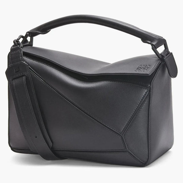 Sacca per puzzle loewe in pelle di vitello di raso nero