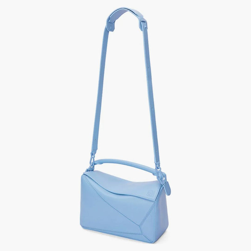 Sacca per puzzle loewe in blu olimpico di pelle di vitello satinato