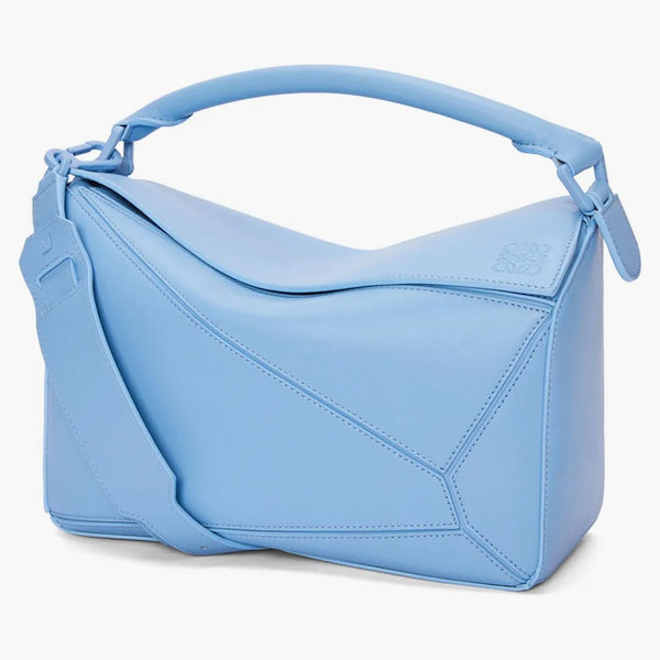 Sacca per puzzle loewe in blu olimpico di pelle di vitello satinato