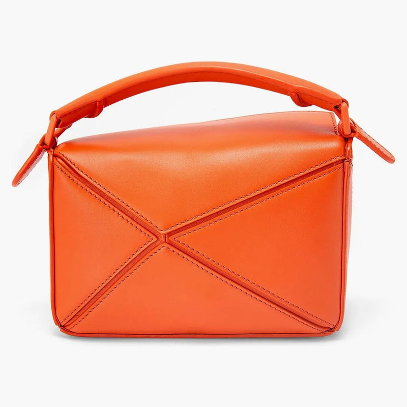 Sacca per puzzle loewe in pelle di vitello di raso mini arancione