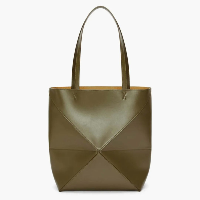 Puzzle loewe piega morta in pelle di vitello luccicante verde kaki scuro