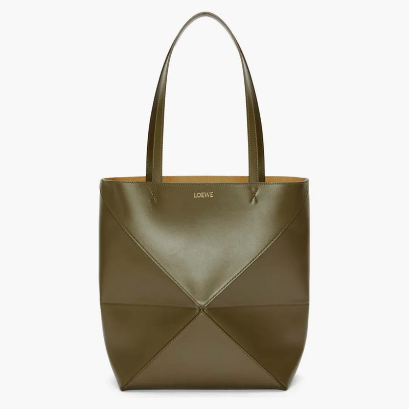 Puzzle loewe piega morta in pelle di vitello luccicante verde kaki scuro