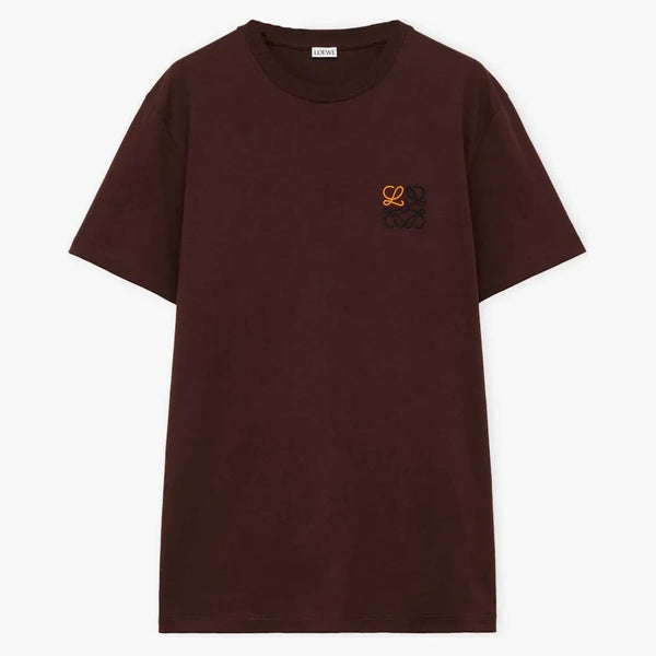T-shirt in forma normale in fila in cotone marrone cioccolato