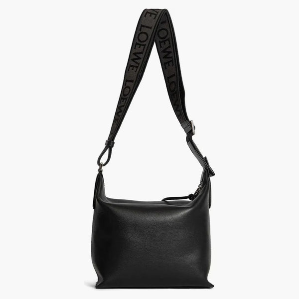 Sacca da traversa cubi piccola in pelle di vitello morbida e jacquard nero