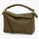 Loewe Small Puzzle Bag in Classic Calfskin Dark Khaki Green