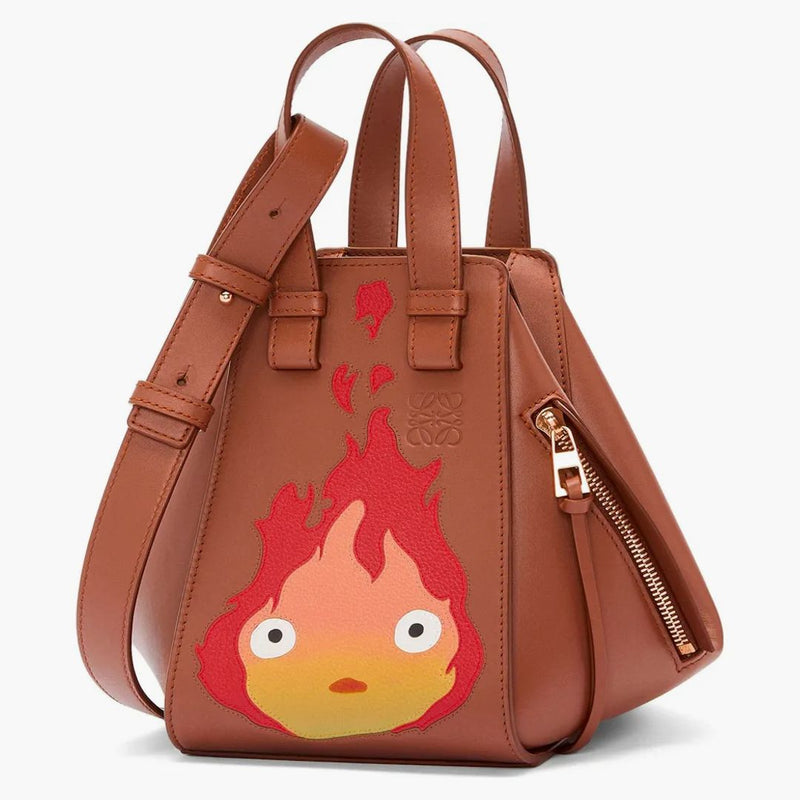 Sacca compatta per amaca calcifer loewe x howls in ruster in pelle di vitello di raso